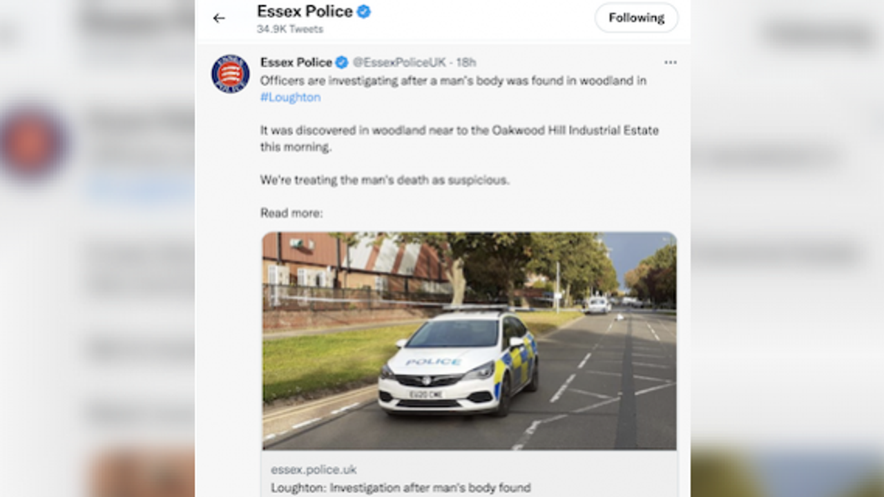 Body found in woodland in Loughton. The man's death is being treated as suspicous